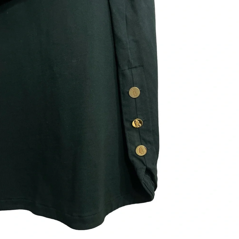 Ralph Lauren Dark Green Boatneck Long-Sleeve Top with Side Buttons - Picture 4 of 8